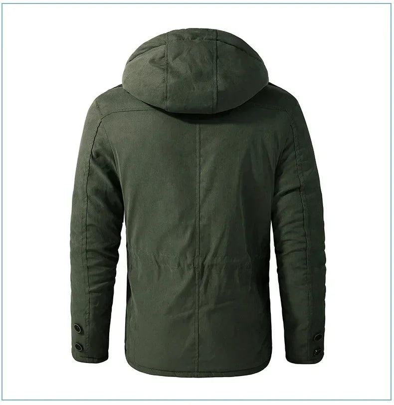 Men's Jacket WINTER USA SIZE Large SIZE Lamb Fleece JACKETS Hooded Cotton Thickened Multi Pocket Casual Mid length Coat.
