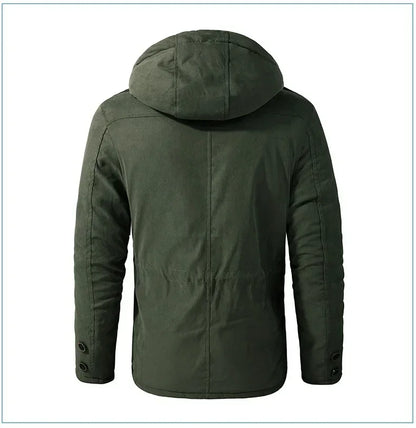Men's Jacket WINTER USA SIZE Large SIZE Lamb Fleece JACKETS Hooded Cotton Thickened Multi Pocket Casual Mid length Coat.