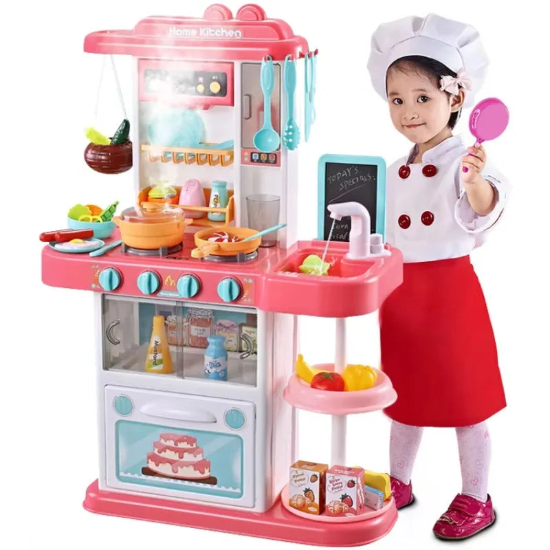 Big Spraying Mist Children Kitchen Electric Home Kitchen Play Toys Set With Water Tap.