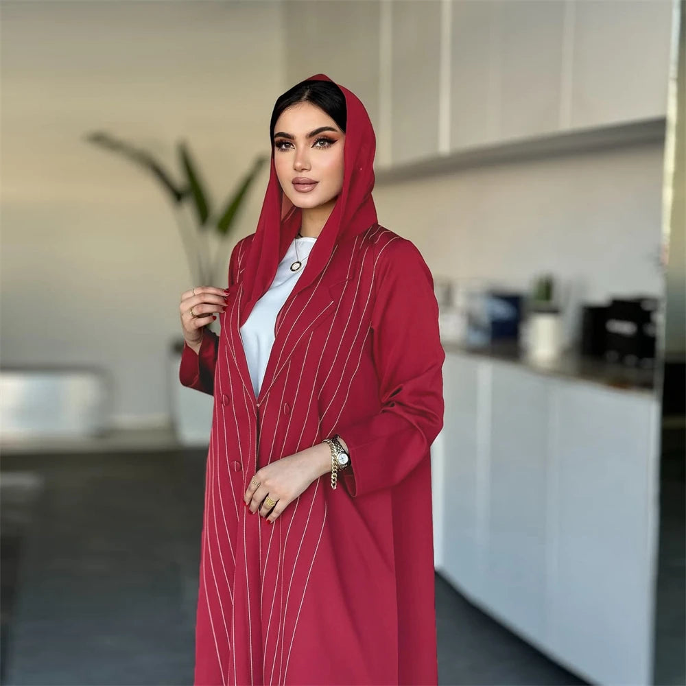 Ramadan Eid Red Kimono Open Abaya Damen Dubai Luxury Islam Muslim Summer Women Kebaya Kaftan Robe Femme Musulmane without hijab.