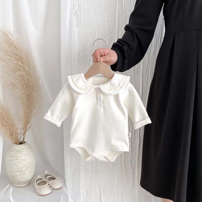 2025, Herbst und Winter, neu für Kinder, Babys, Jungen und Mädchen, Peter-Pan-Kragen-Outfits, Kleinkinder-Overalls, Samt-Bodys, warm halten.