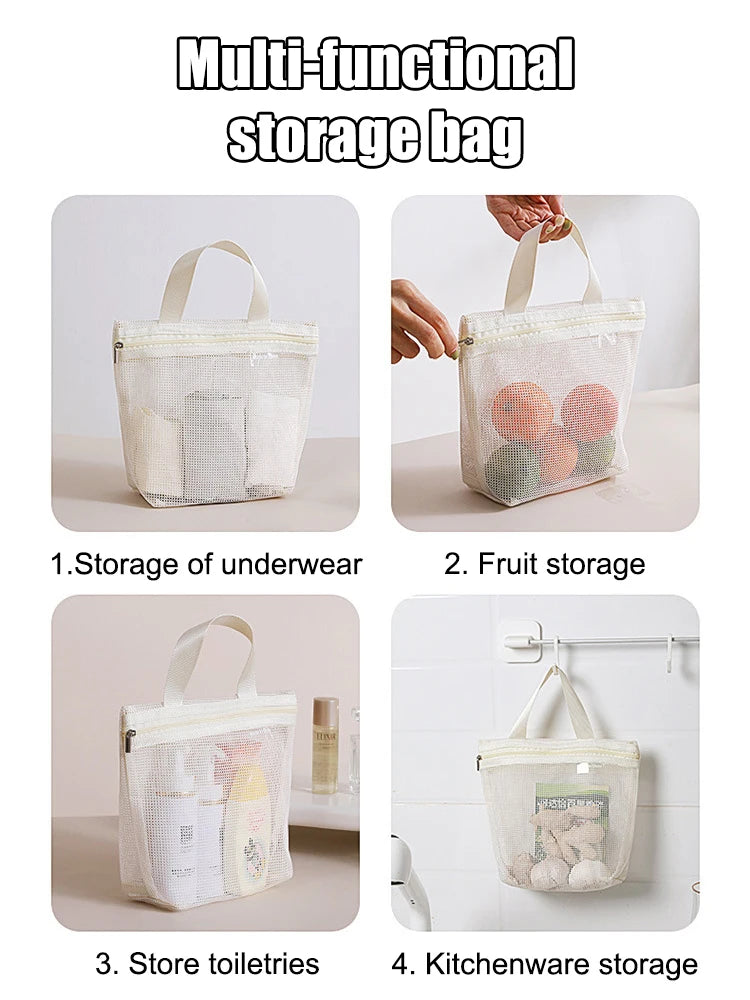 Mesh Makeup Toiletry Storage Bags Handbags Portable Travel Washing Body Shower Tools Organizer Hanging Cosmetic Organizer Pouch.