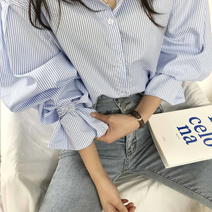 oose Stripe Women Shirts 2025 Fashion Lapel Collar Long Sleeve Shirt Elegant Classic Top.