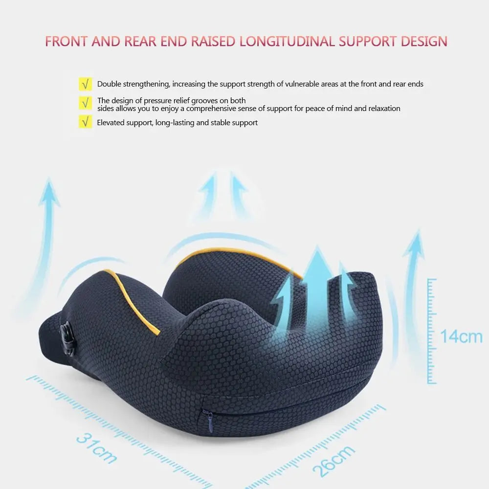 New U-shaped Travel Neck Pillow Elastic Fabric Foldable Inflatable Pillow Press Type Neck Support Cushion Airplane Pillow.