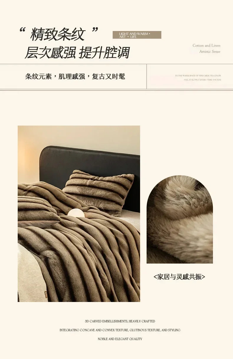 Winter Thick Warm Luxury Bedding Set Include Quilt Cover Sheet Pillowcase Solid Color Coral Velvet Soft Queen Duvet Cover Set.
