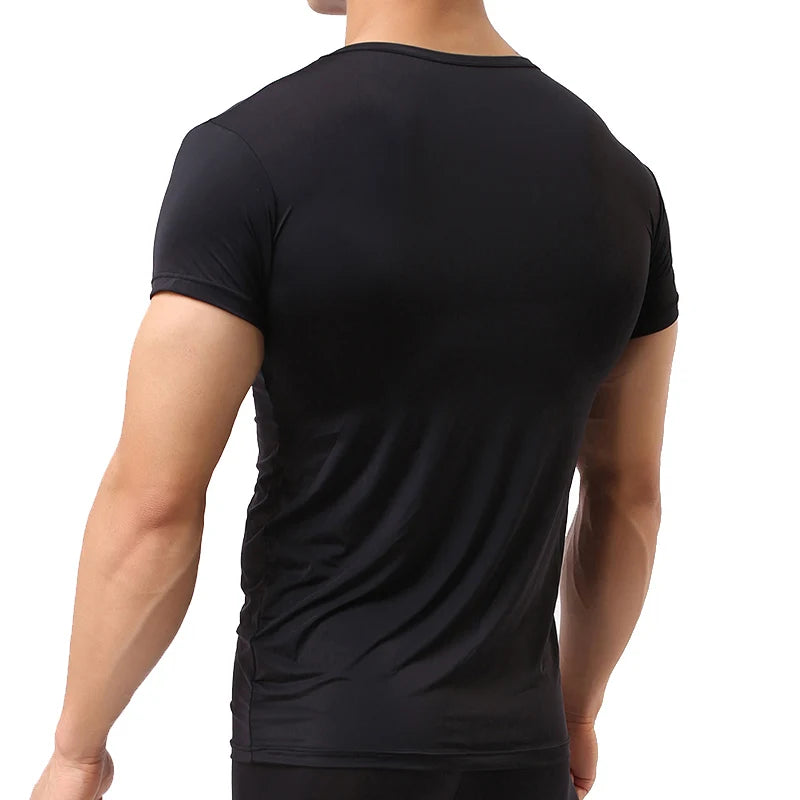 Ice Silk T Shirt for Men Summer Breathable Short Sleeve Tops Men's Quick Dry T-shirt Trainer Slim Tops.
