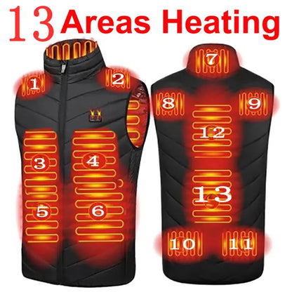 Men USB Infrared 17 Heating Areas Vest Jacket Men Winter Electric Heated Vest Waistcoat For Sports Hiking Oversized 5XL.