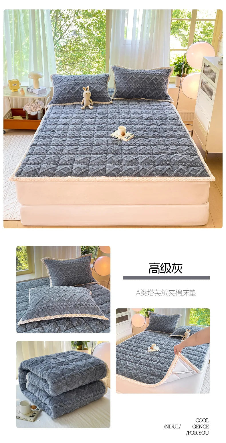 Winter Taft Velvet Mattress Topper Pad Fleece Bedspread Fold Non-slip Thin Tatami Mat Student Dormitory Bed Sheet Mattress Cover.