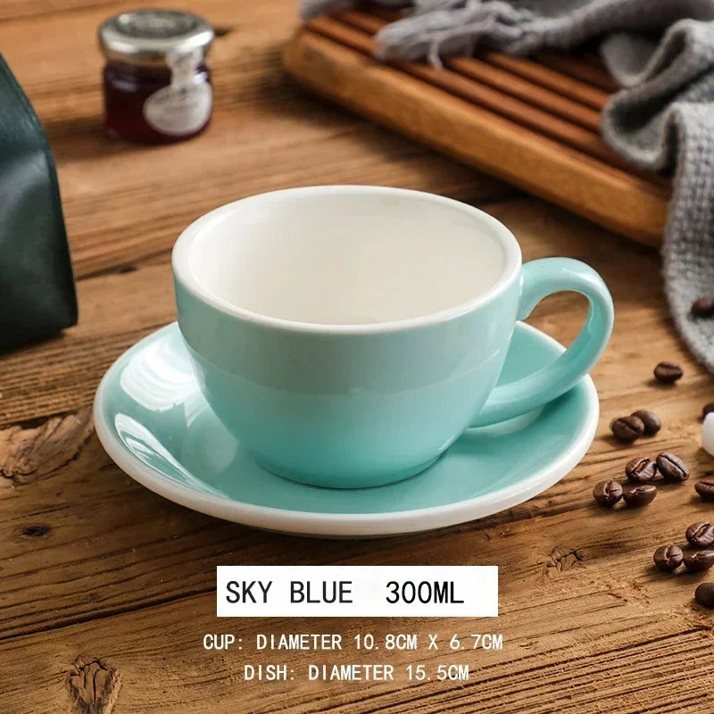 300ml Ceramic Coffee Cup and Saucer Set Pottery Latte Cups Breakfast Milk Mug Afternoon Teacup Porcelain Water Mugs Wholesale.