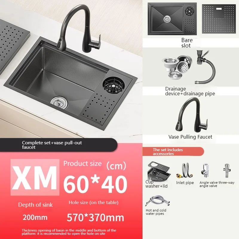 Stainless Steel Hidden Sink Bar Kitchen Sinks Small Single Slot with Lid Touring Car Multifunctional Wash Basin Balcony Garden