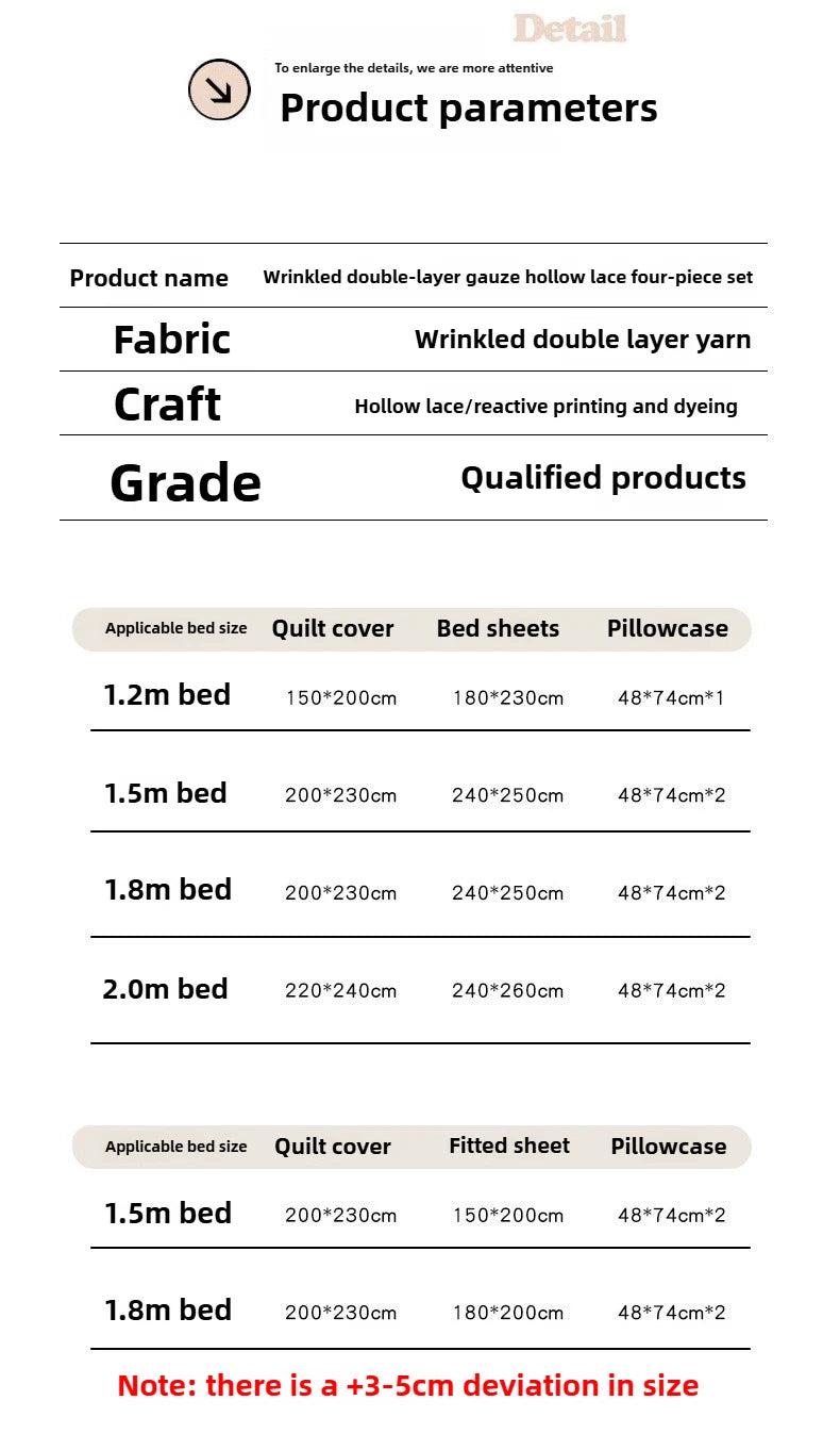 2025 new small fresh printing French lace lace double four-piece set bedding wrinkled yarn student three-piece set.