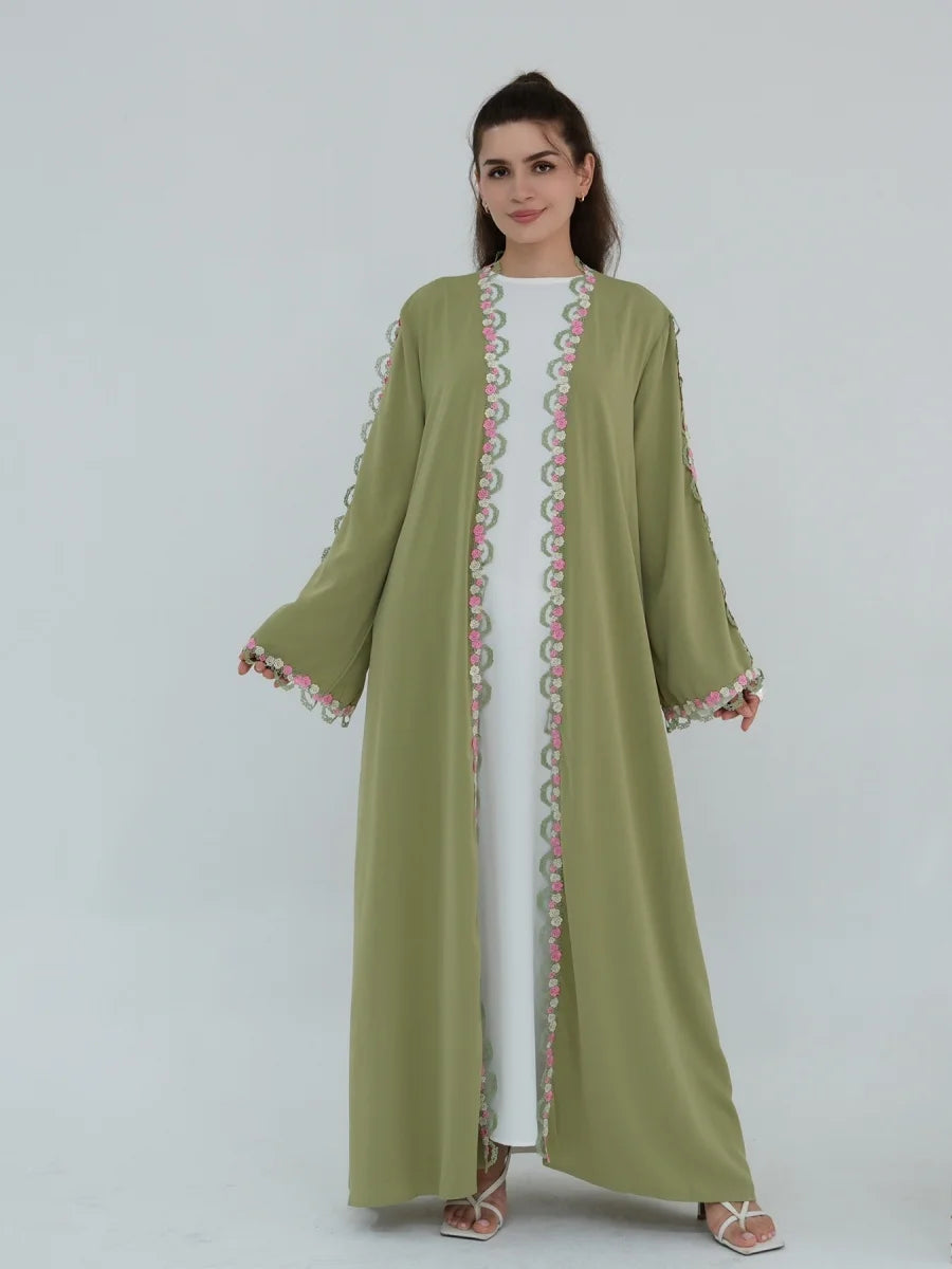 Women Arabic Dubai Abaya Luxury Floral embroidery Kimono Cardigan Long Dress Modest Ramadan Robe Femme Islam Clothing Kebaya.