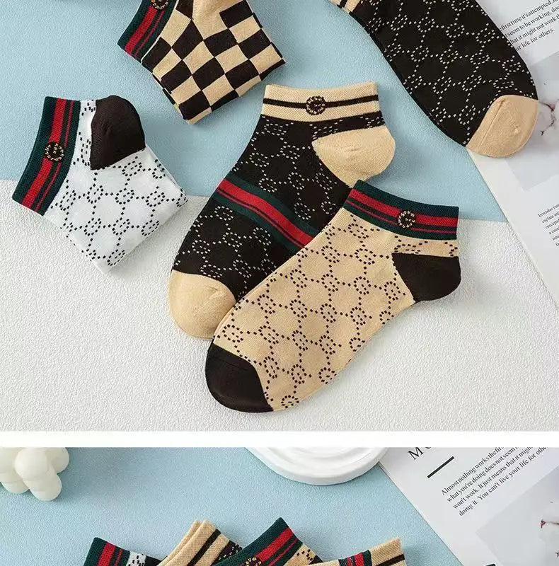 5/10/20 Pairs Mens Socks Short Breathable Luxury Socks Designer Brand Low-Cut Fashion Trendy Socks Geometric Pattern.