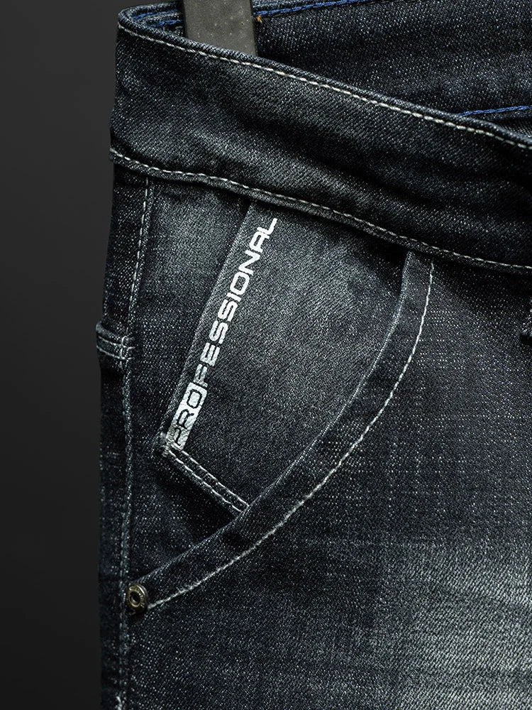 Fashion Ripped Men's Slim Straight Stretch Jeans Korean Personality Streetwear Denim Pants Classic Black Hip Hop Male Trousers.