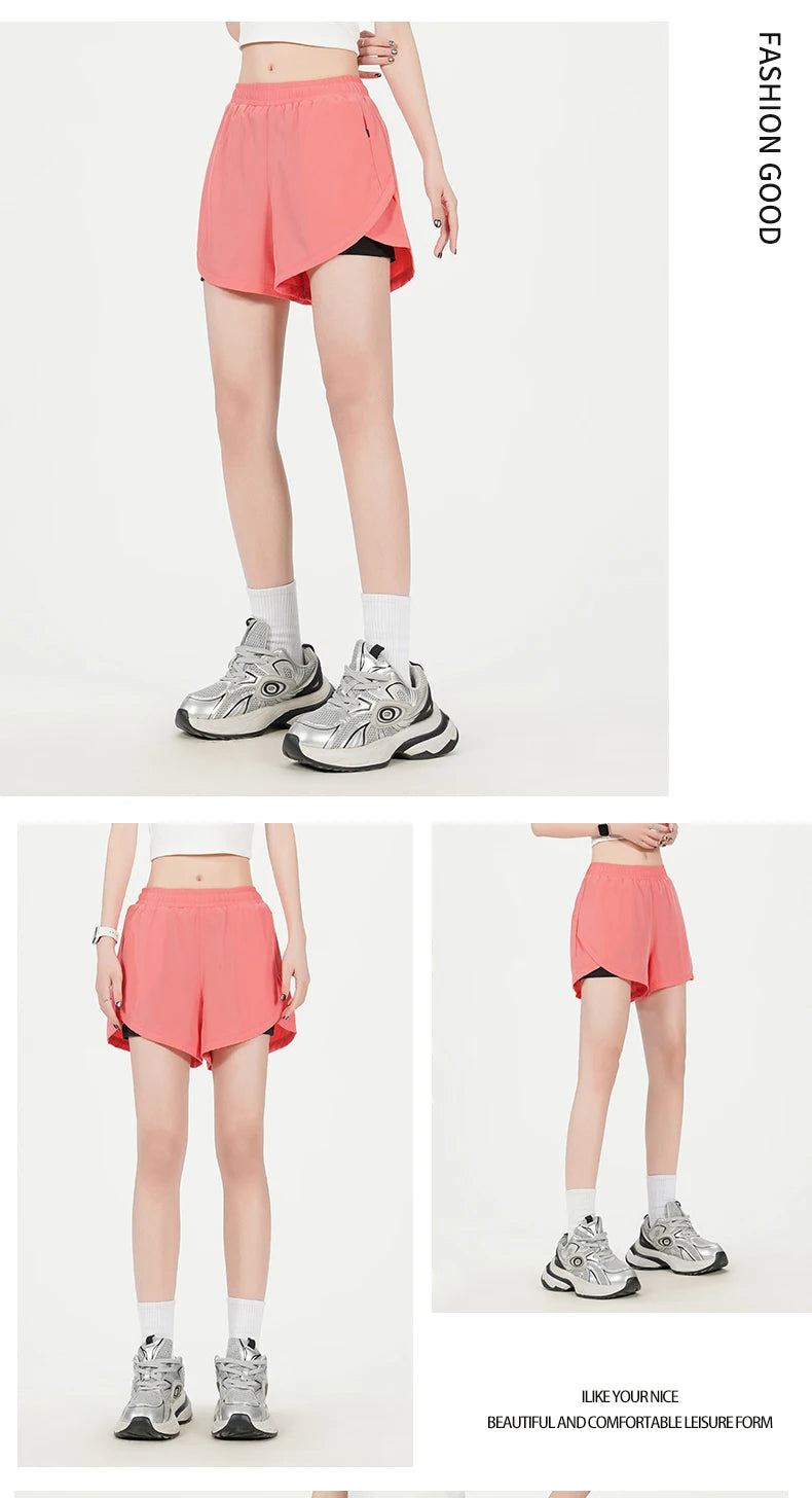 Yoga Short Pants Women Double Design Short Lightweight Comfortable Quick Dry Breathable Fitness Sport Anti-exposure Shorts Pants.