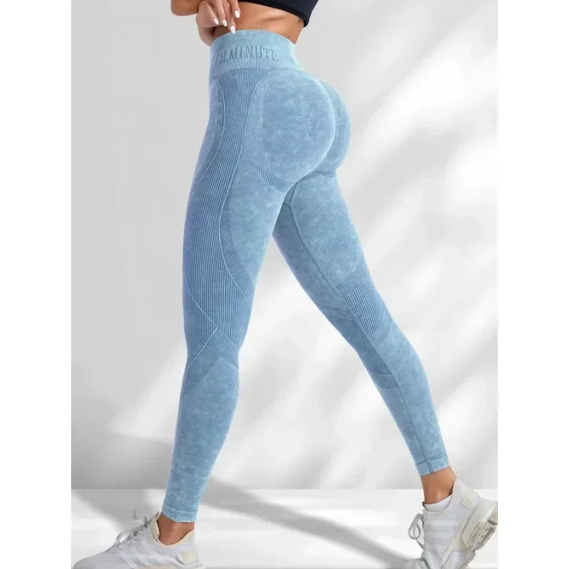 Women Seamless Gym High Waist Yoga Pants Hip Lifting Outdoor Sports Tight Waist Letter Sand Washed Pants Exercise Yoga Leggings.