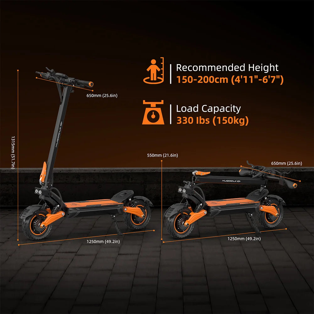 Kugoo LX10+ Electric Scooter 2*1400W Motor 60V 20.8Ah Battery 10 inch Tires 72km/h Max Speed 90km Range Hydraulic Disc Brakes.