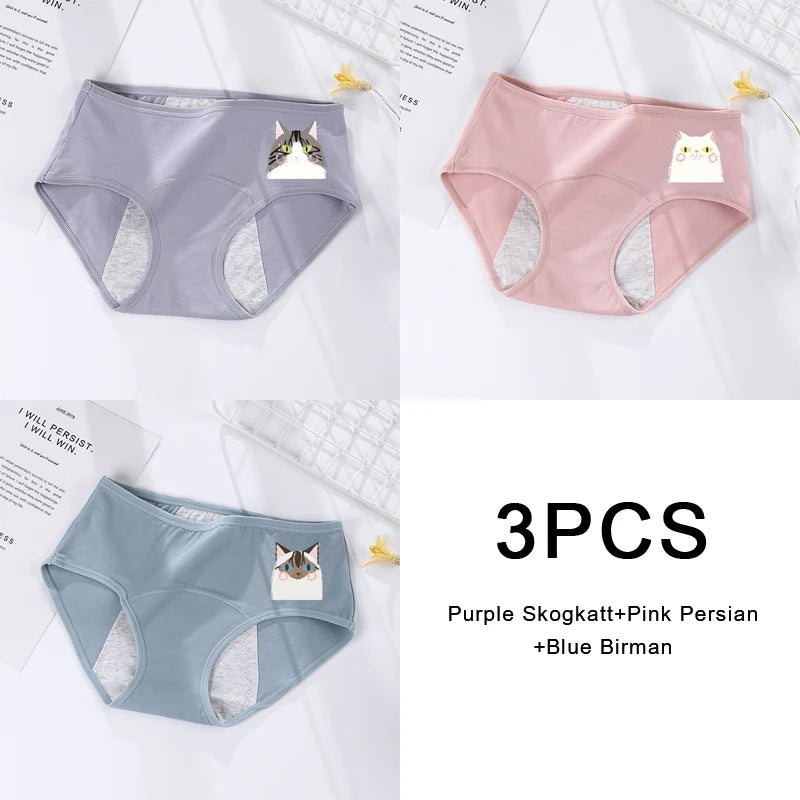 3PCS/set Women's menstrual briefs large flow postpartum water absorption leakproof briefs women's pure cotton menstrual briefs