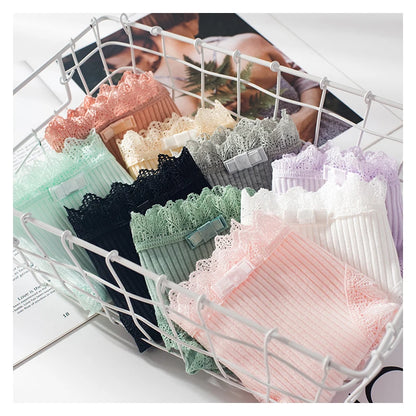 Cotton Panties Woman Sexy Lace Briefs Fashion Solid Color knickers Girls Bow Underpants Set Underwear 3 Pcs/lot.