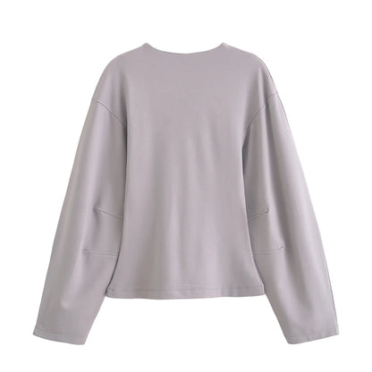 HH Women's 2-Piece Set Fashion Slimming Double-Sided Fabric Round Neck Long-Sleeve Top+Elegant Stretch Casual Wide Leg Pants.