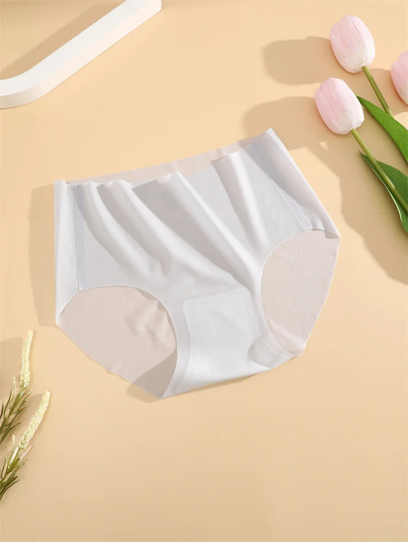 4PCS/Set Women's Ice Silk Seamless Panties Ultra Thin Briefs Breathable Underwear Female High Waist Intimates Lingerie Plus Size