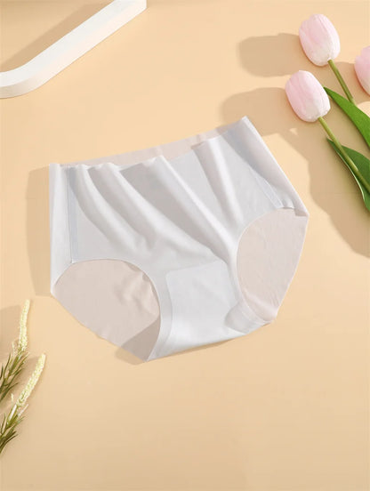 4PCS/Set Women's Ice Silk Seamless Panties Ultra Thin Briefs Breathable Underwear Female High Waist Intimates Lingerie Plus Size