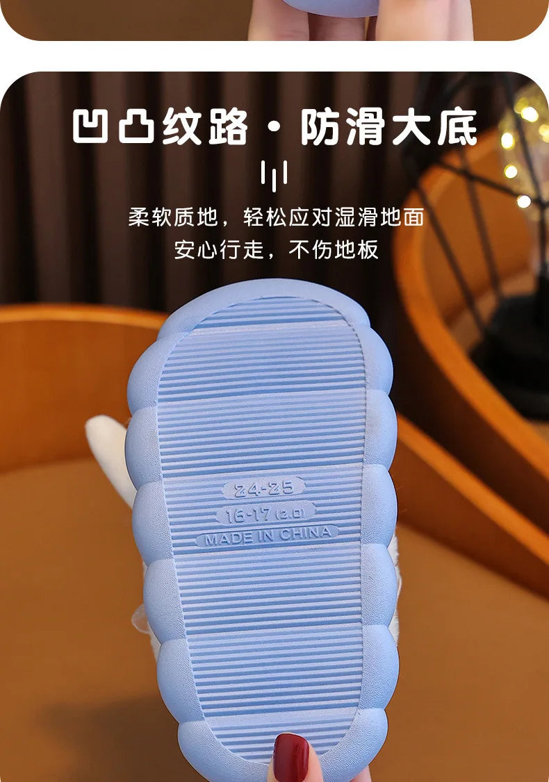 Sweet Family Winter Warm Slippers Cute Kawaii Sandals Kuromi My Melody Hello Kitty Soft Sole Shoes.