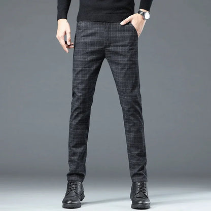 Spring Autumn Korea Plaid Pants Men Fashion Comfortable Elastic Casual Business Trousers Male Formal  Suit Pant
