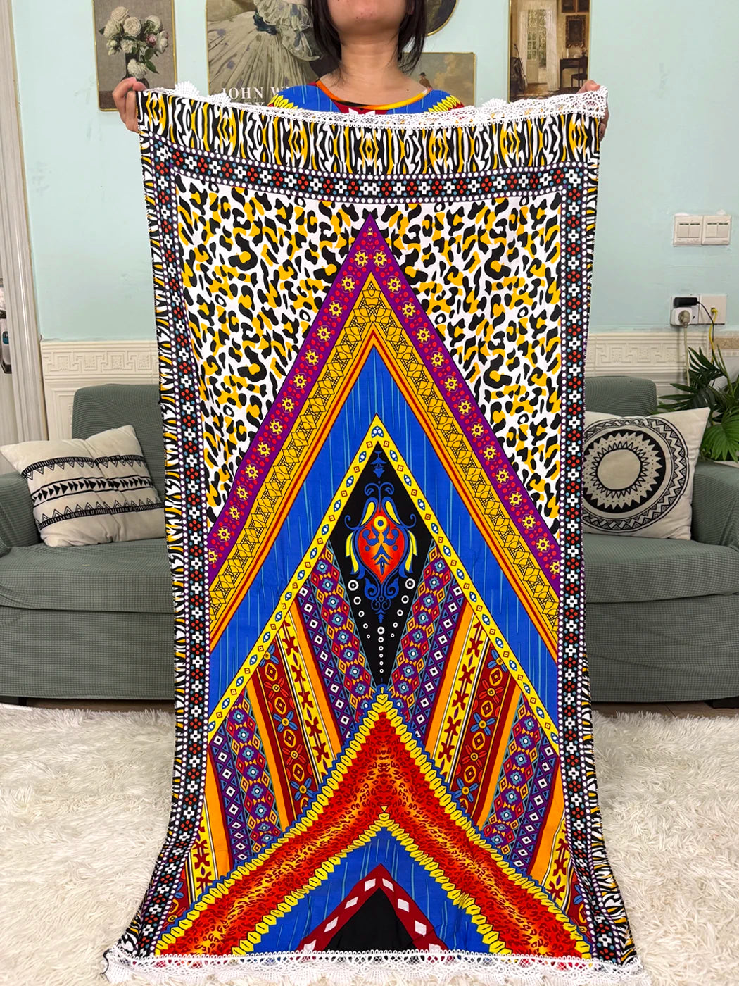 Muslim 2025 New Fashion Sets Abayas For Women Cotton Printed Loose Fit Femme Robe Afircan Islam Dress With 160x80cm Shawl Scarf.