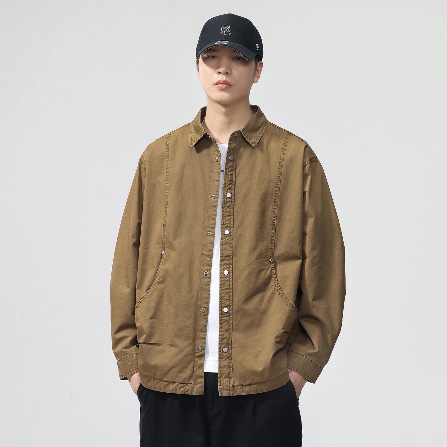 Autumn Fashion Vintage Shirt Style Jacket Men Streetwear Loose Casual Plus Size Washed Cotton Cargo Jacket Man Coat Outerwear