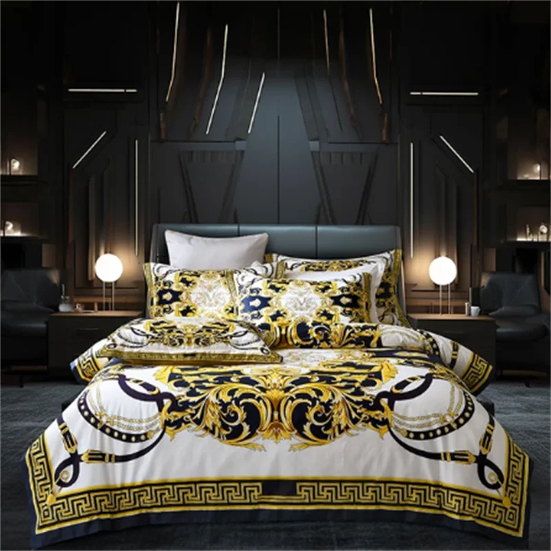 Luxury Baroque Style Bedding Set Digital Printing Queen King Size Duvet Cover Set Linen Pillowcases Home Textile.