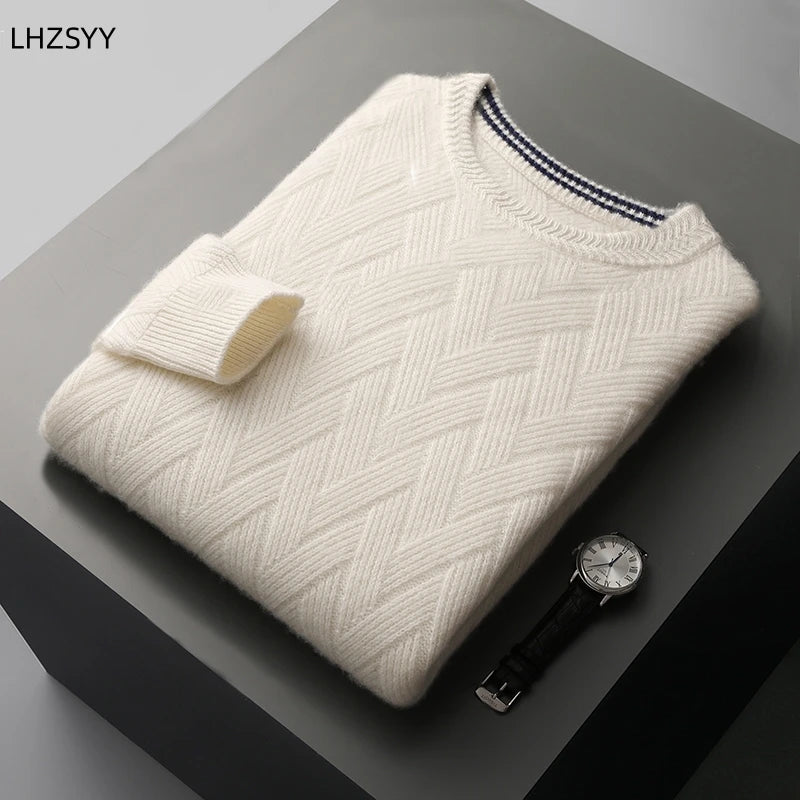 LHZSYY Men' New 100%Cashmere Sweater Winter O-Neck Mat Pullovers Long Sleeve Loose Plus Size Base Shirt Thicken Casual Knit Tops.