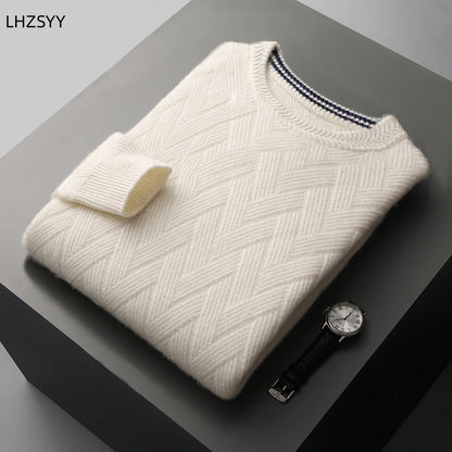 LHZSYY Men' New 100%Cashmere Sweater Winter O-Neck Mat Pullovers Long Sleeve Loose Plus Size Base Shirt Thicken Casual Knit Tops.