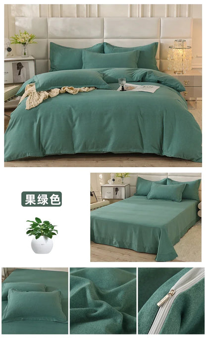 2024 new light luxury solid color thickened cotton abraded four-piece set, pure cotton warm, available in autumn and winter.