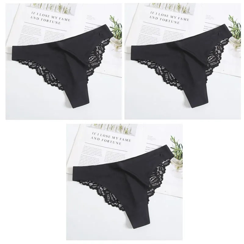 3PCS Women's Sexy Lingerie Panties Lace Plus Size Briefs Low Waist Underpants Intimates Seamless Briefs Silk Panty Women Tangas.