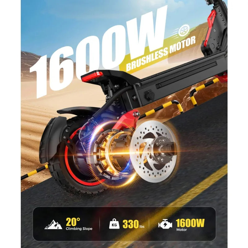 J15MAX Electric scooter 1600W powerful motor 48V18AH lithium battery foldable E scooter 10-inch tires adult off-road e-scooter.