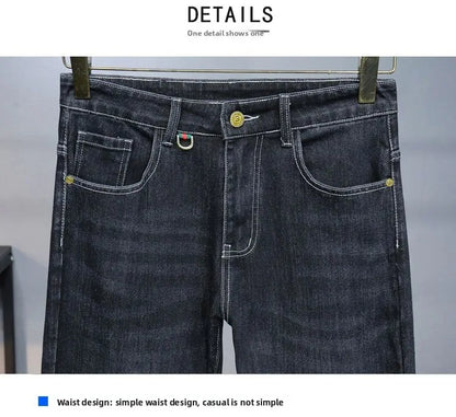 Zerrissene, reguläre, schmale Passform, gerade Jeans, bequem, lässig, Herbstmode, Denim-Hose, klassische, dünne Vintage-Unisex-Herren-Stretchhose.