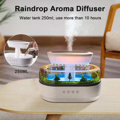 New Aroma Humidifier Raindrop Air Humidifier Colorful Atmosphere Light White Noise Music Essemtial Home Oil Fragrance Diffuser.