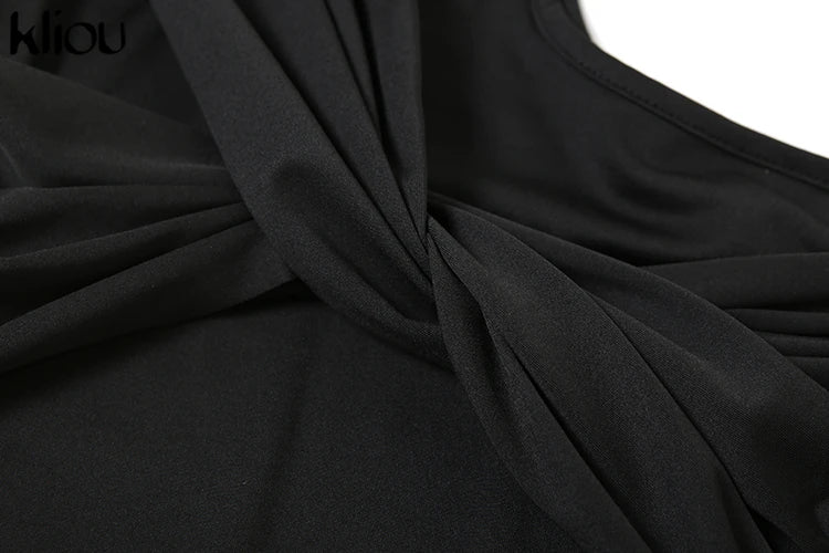 kliou Classic Solid Women Bodysuits Autumn All-matched Stacked Ruched Incline Shoulder Skinny Rompers Female Trend Street  Tops.