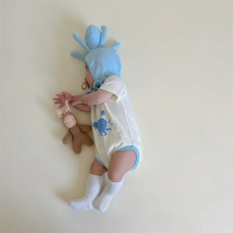 Lustige Oktopus Sommer Baby kleidung koreanische neue Jungen Mädchen einteiligen Stram pler schönen Bodysuit Säugling Baumwolle kurzen Overall.