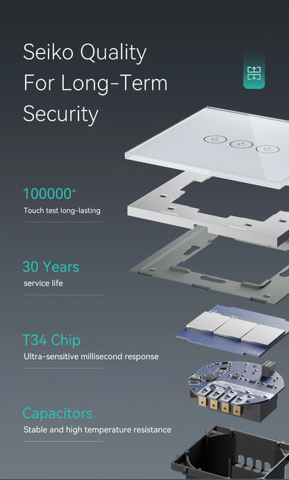 BSEED WIFI Touch Schalter Serie Wand Smart Licht Schalter Blaue LED Hintergrundbeleuchtung Glas Sensor Bildschirm Tuya APP Schalter EU Standard.