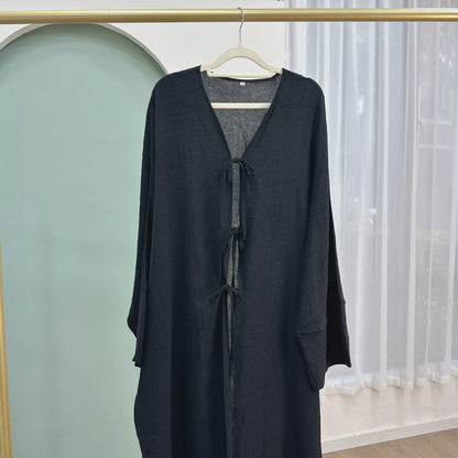 Ramadan Eid Muslim Women Modest Arab Open Abaya Long Dress Jalabiya Lace Up Cardigan Robe Morocco Dubai Abayas Kaftan Vestidos