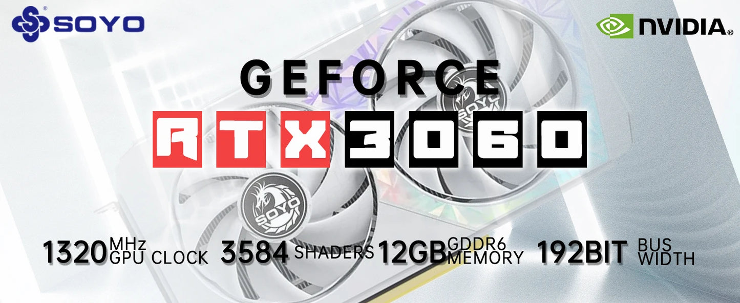 SOYO New Gaming Graphics Cards NVIDIA GeForce RTX 3060 12GB GDDR6 192 Bit Desktop GPU Video Card Computer components.