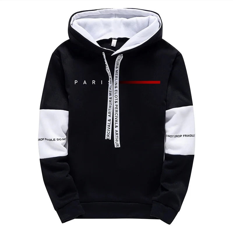 2025 Trendy Paris Print Hooded Tracksuit Men Winter Autumn Casual Jogging Outfit Athletic Sportswear Sweatpants Men's Clothes.