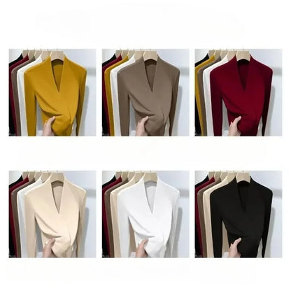 Herbst Winter Neue T-Shirts Frauen Solide V-ausschnitt Plus Samt Verdicken Warme Mode Langarm Schlank Pullover Bodenbildung Shirt Tops