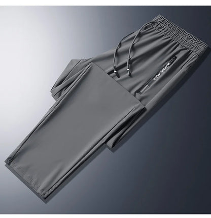 Men Summer Thin Ice Silk Pants Loose Style Workwear Casual Quick Dry Sports Pants Long Breathable High Elasticity