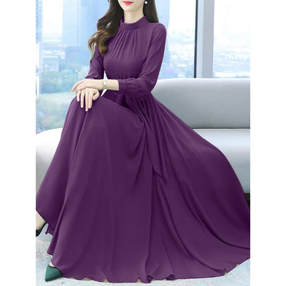ZANZEA Women Long Sleeve A-line Sundress Spring Long Dress Autumn Solid Party Holiday Maxi Dresses Vestidos Femme Vintage Robe.