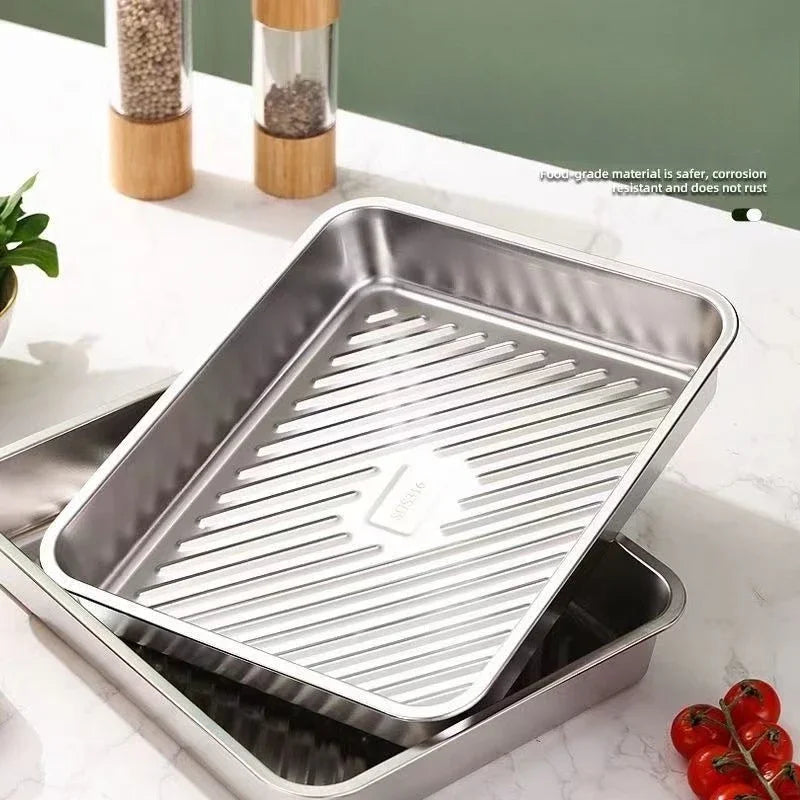 Stainless Steel Rectangular Tray with Lid Multi-Purpose Serving Plate for Dumplings BBQ Catering Food Storage Home Restaurant.