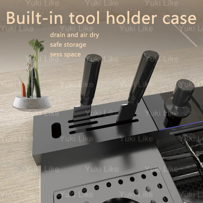 Stainless Steel Kitchen Sink With Waterfall Cup Washer Knife Rack Embossed Extra Large Single Slot Apartment Left Side Drainage