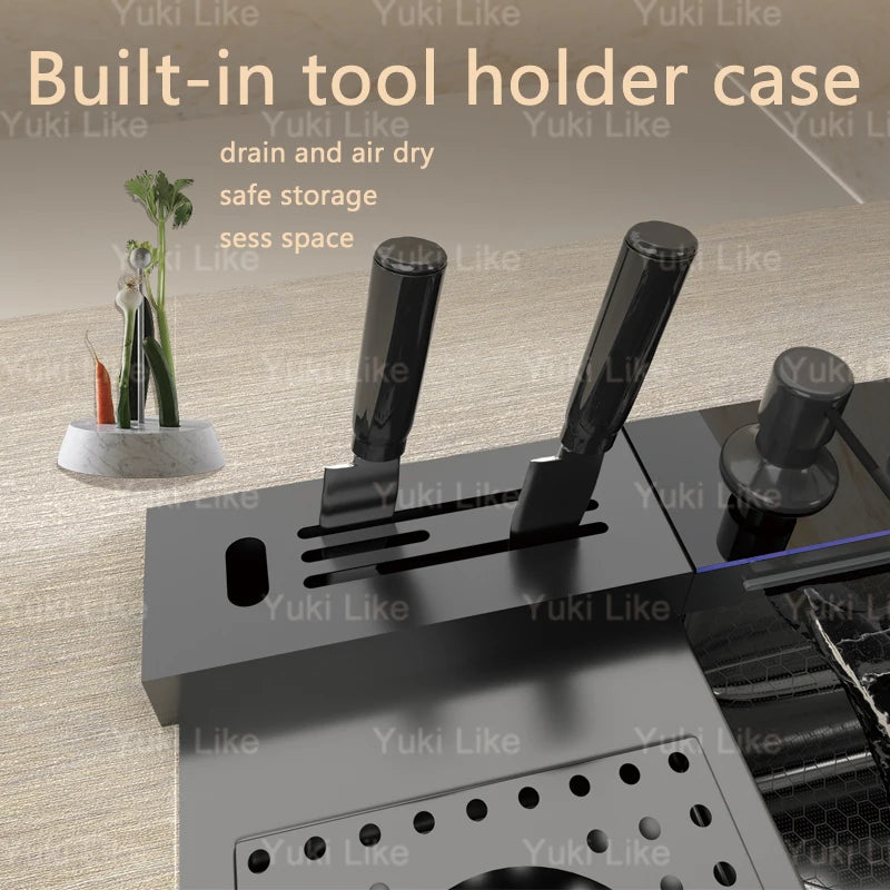 Extra Large Single Bowl Stainless Steel Waterfall Kitchen Sink Digital Display Multifunctional Household Vegetable Washing Sink